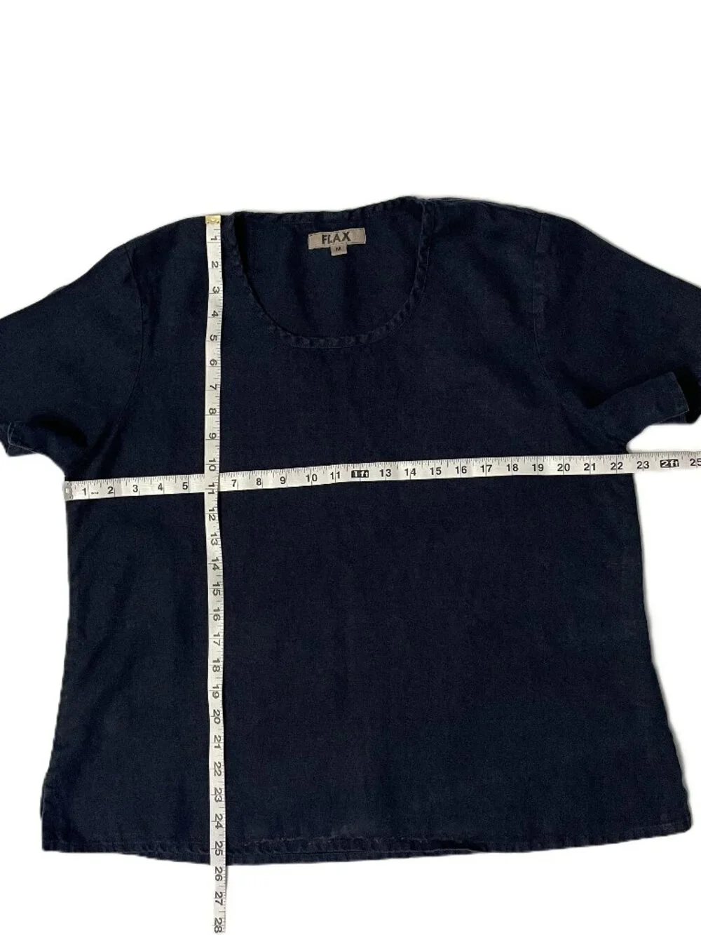 Flax Top 100% Linen Small (6-10) Navy Blue Short Sleeve Lagenlook Minimalist - Picture 6 of 8